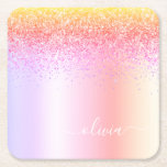 Posavasos Cuadrado De Papel Nombre del Monograma Metalizado del Purpurina Rain<br><div class="desc">Purpurina De Espuma Metálica De Relieve metalizado Arcoiris Pastel Faux Cepa De Papel De Monograma Metalizado. Esto hace que la graduación perfecta, el cumpleaños, el boda, la ducha de novia, el aniversario, la ducha de bebé o la fiesta de soltera sea un regalo para alguien que ama el lujo glam...</div>
