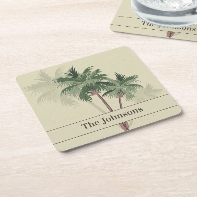 Posavasos Cuadrado De Papel Nombre familiar en palmeras antiguas (En perspectiva)