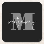 Posavasos Cuadrado De Papel Nombre inicial del monograma personalizado del per<br><div class="desc">La escayola clásica de bebidas de papel pesado presenta su monograma inicial y su nombre familiar,  hermosa decoración personalizada de casa o dar como regalo! Cambia los colores para que coincidan con la decoración.</div>