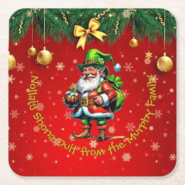Posavasos Cuadrado De Papel Nombre - Irlandés Nollaig Shona Duit Feliz Navidad (Anverso)