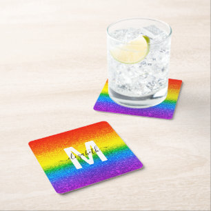 Posavasos Cuadrado De Papel Nombre monograma del Purpurina del orgullo LGBT: r