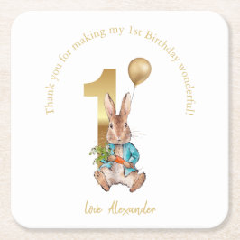 Posavasos Cuadrado De Papel Nombre personalizado 1º cumpleaños Globo de oro Pe