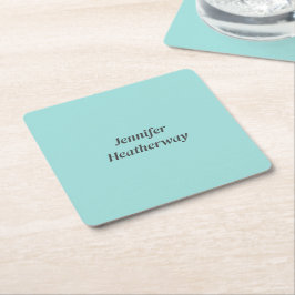 Posavasos Cuadrado De Papel nombre personalizado azul acuático minimalista