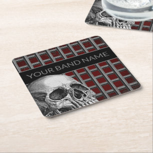 Posavasos Cuadrado De Papel Nombre personalizado Banda Merch Rock Skull Metali