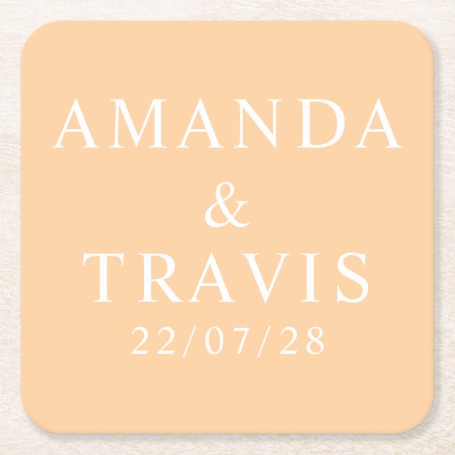 Posavasos Cuadrado De Papel Nombre personalizado Boda simple moderno mínimo (Anverso)