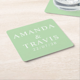 Posavasos Cuadrado De Papel Nombre personalizado Boda simple moderno mínimo