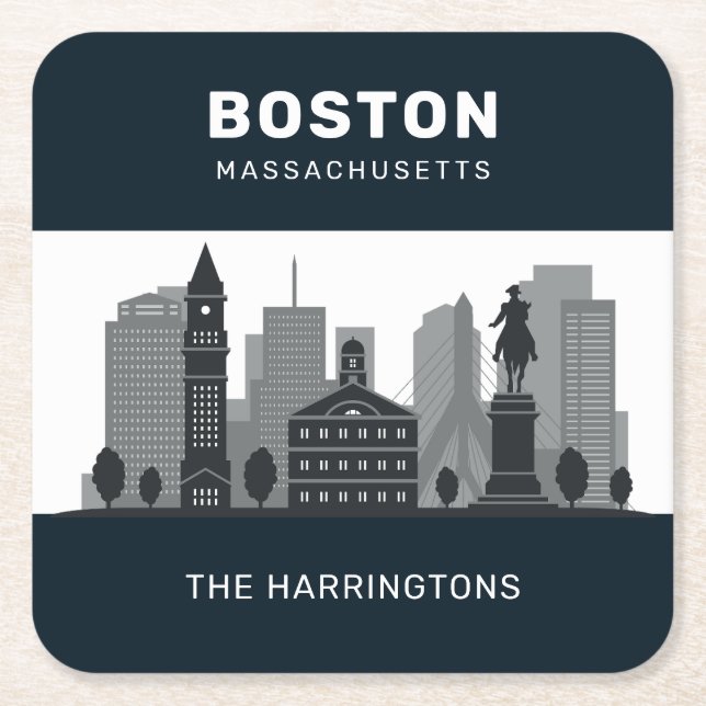 Posavasos Cuadrado De Papel Nombre personalizado Boston Massachusetts (Anverso)