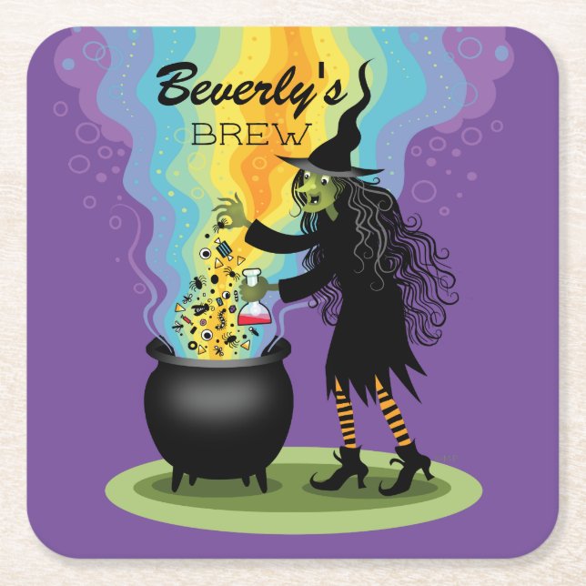 Posavasos Cuadrado De Papel Nombre personalizado Bruja Mezcla Magnífica Breve (Anverso)
