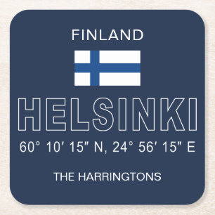 Posavasos Cuadrado De Papel Nombre personalizado Coordenadas de Helsinki