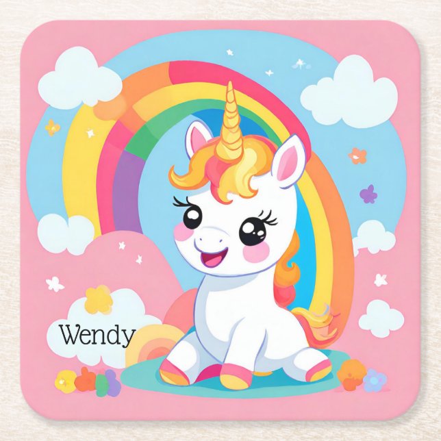 Posavasos Cuadrado De Papel Nombre personalizado de arcoiris de Cuestionario d (Anverso)