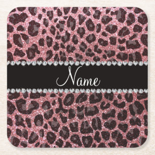 Posavasos Cuadrado De Papel Nombre personalizado impresión de leopardo de purp