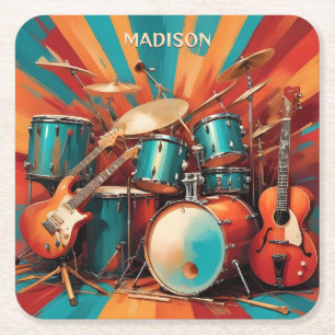 Posavasos Cuadrado De Papel Nombre personalizado Instrumentos musicales
