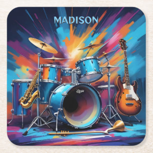 Posavasos Cuadrado De Papel Nombre personalizado Instrumentos musicales