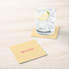 Posavasos Cuadrado De Papel Nombre personalizado minimalista crema