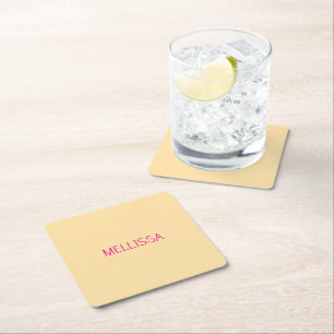 Posavasos Cuadrado De Papel Nombre personalizado minimalista crema