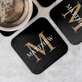 Posavasos Cuadrado De Papel Nombre personalizado Monograma negro
