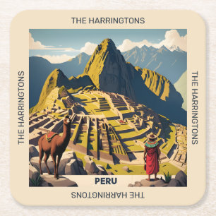 Posavasos Cuadrado De Papel Nombre personalizado Perú Machu Picchu