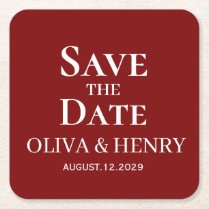 POSAVASOS CUADRADO DE PAPEL NOMBRE PERSONALIZADO SAVE THE DATES SENCILLO Y ELE