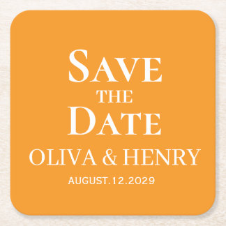 POSAVASOS CUADRADO DE PAPEL NOMBRE PERSONALIZADO SAVE THE DATES SENCILLO Y ELE