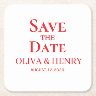POSAVASOS CUADRADO DE PAPEL NOMBRE PERSONALIZADO SAVE THE DATES SENCILLO Y ELE