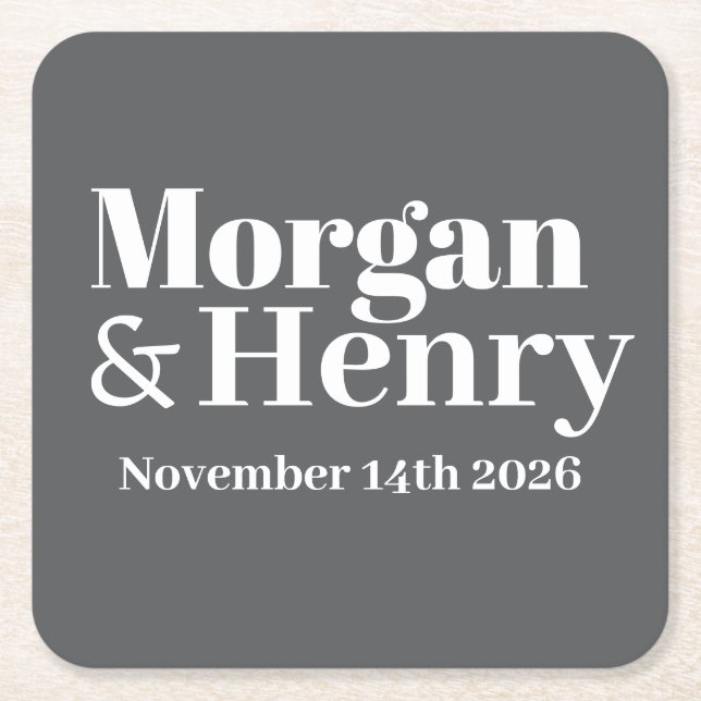 Posavasos Cuadrado De Papel Nombre Personalizado Simple Moderno Elegante Mono  (Anverso)