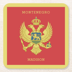 Posavasos Cuadrado De Papel Nombre personalizado y Montenegro de texto
