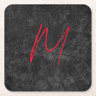 Posavasos Cuadrado De Papel Nombre único del monograma rojo gris caligrafía in