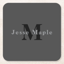 Posavasos Cuadrado De Papel Nombre y monograma | Gris oscuro