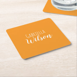 Posavasos Cuadrado De Papel Nombres personalizados modernista naranja minimali