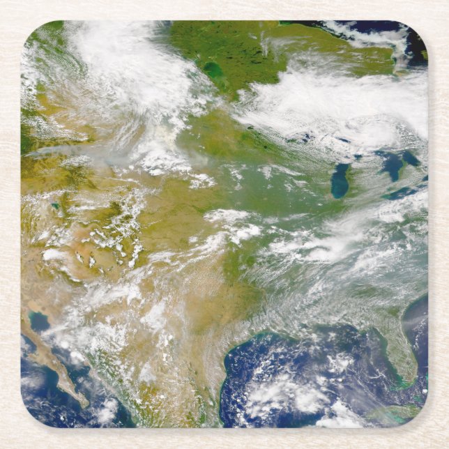 Posavasos Cuadrado De Papel Norteamérica Con Humo Visible En Lugares. (Anverso)