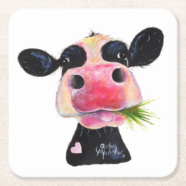 Posavasos Cuadrado De Papel Nosey Friesian Cow ' HURLEY BURLEY ' Coasters (Anverso)