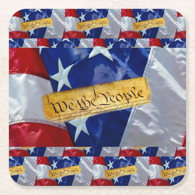 Posavasos Cuadrado De Papel Nosotros, la bandera estadounidense del pueblo (Anverso)