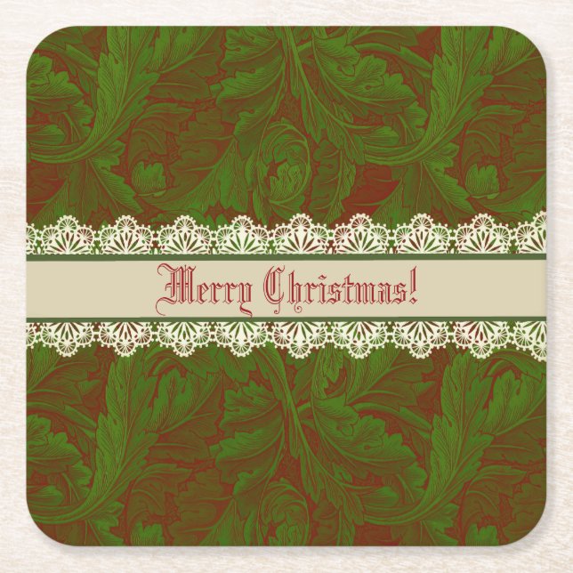Posavasos Cuadrado De Papel Nostálgico Clásico William Morris vacaciones Rojas (Anverso)