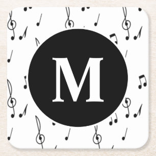 Posavasos Cuadrado De Papel nota musical Patrón de Treble Clef Monograma