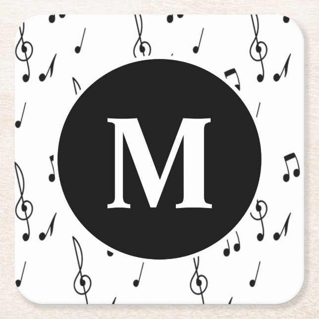 Posavasos Cuadrado De Papel nota musical Patrón de Treble Clef Monograma (Anverso)