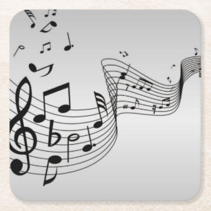 Posavasos Cuadrado De Papel Notas musicales en plata