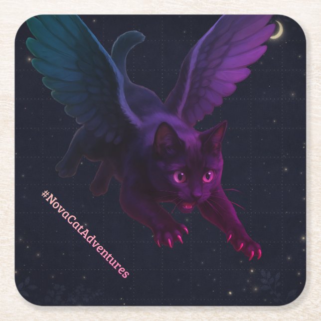 Posavasos Cuadrado De Papel #NovaCatAdventures winged v2 Paper Coaster (Anverso)