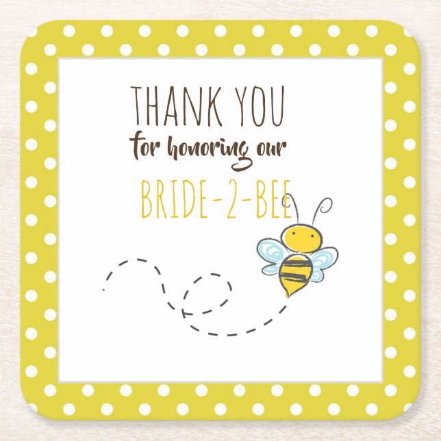 Posavasos Cuadrado De Papel Novia 2 BEE Lindo Amarillo Boda o Fiesta de Desped (Anverso)