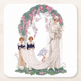 Posavasos Cuadrado De Papel Novia Vintage Art Deco