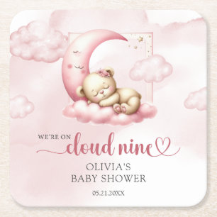 Posavasos Cuadrado De Papel Nube rosa nueve oso de peluche chica ducha bebé