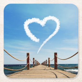 Posavasos Cuadrado De Papel Nube sin fin de trayectoria en forma de corazón