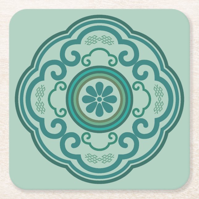 Posavasos Cuadrado De Papel nube verde tradicional china Ruyi (Anverso)