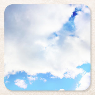 Posavasos Cuadrado De Papel Nubes blancas esponjosas y cielo azul