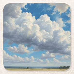 Posavasos Cuadrado De Papel Nubes blancas y cielo azul despejado