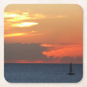 Posavasos Cuadrado De Papel Nubes de atardecer y navegación marítima
