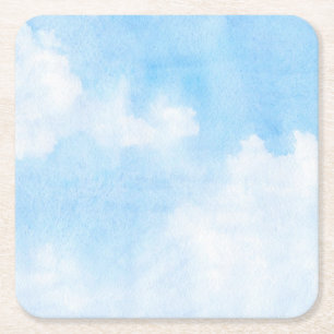 Posavasos Cuadrado De Papel Nubes de la acuarela y fondo del cielo