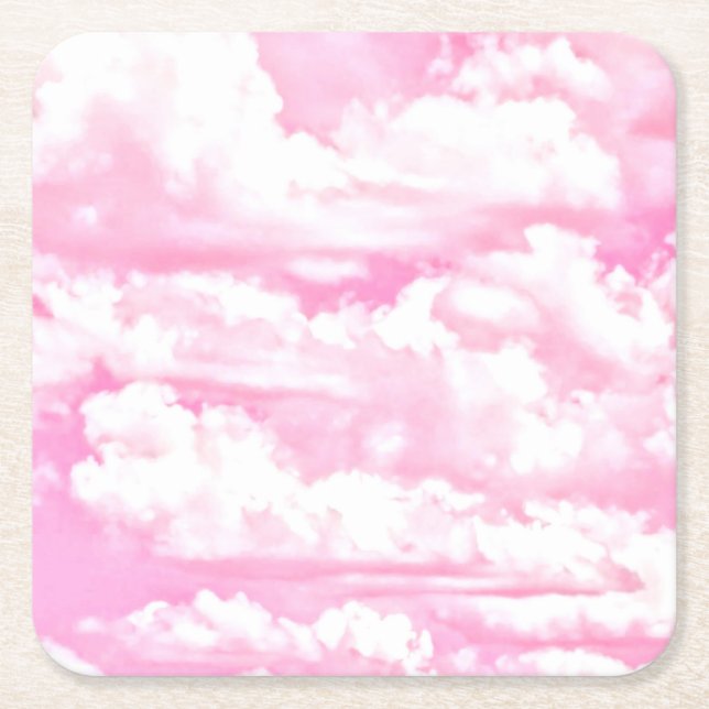 Posavasos Cuadrado De Papel Nubes rosadas festivas (Anverso)