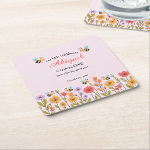 Posavasos Cuadrado De Papel Nuestra Pequeña Flor Silvestre Floral Abeja Cumple