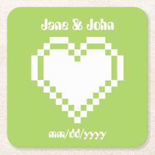 Posavasos Cuadrado De Papel Nuestros corazones de 8 bits en la escoria de pape
