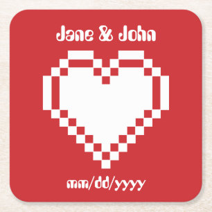 Posavasos Cuadrado De Papel Nuestros corazones de 8 bits en la escoria de pape